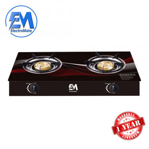 ElectroMate Double Burner Glass Top Gas Cooker – Compact Tabletop LPG Stove with Tempered Glass, Auto Ignition & Flame Control