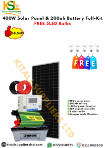 400W Solar Panel & 200Ah Battery Full Kit + 1500W Inverter + 30A Controller + FREE 5 LED Bulbs + 10m Cable