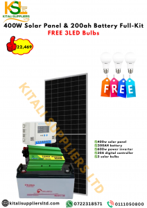 400W Solar Panel & 200Ah Battery Full Kit + 600W Inverter + 30A Controller + FREE 3 LED Bulbs