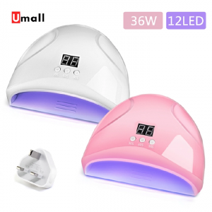 36W UV LED Nail Lamp – Gel Nail Dryer with 12 LED Beads, USB Cable & Plug for Fast Nail Curing