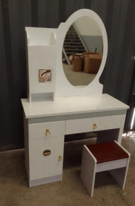Executive Dollhouse Miniature Dressing Table with Openable Drawer & Stool – Bedroom Furniture Toy Set