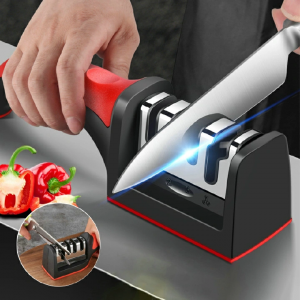 4-in-1 Kitchen Knife Sharpener – Professional Knife Sharpening Kit with 4 Stage Sharpening Slots for Knives & Scissors