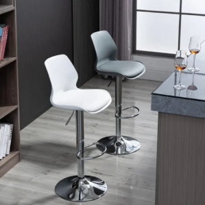 Silver Metal Counter Bar Stools – Luxury Kitchen & Lounge Chairs with Backrest, Round Swivel Seat & Designer Style