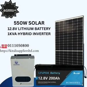 550W Solar Panel Kit with 12.8V 200Ah LiFePO4 Battery & 1kVA Hybrid Inverter