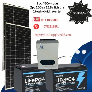 900W Solar Kit with 2x 100Ah LiFePO4 Batteries & 1kVA Hybrid Inverter