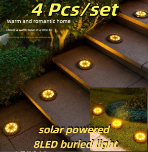 4Pcs Outdoor Solar Powered 8-LED Stainless Steel Buried Garden & Lawn Ground Lights