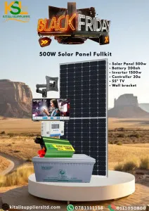 500W Solar Kit with 55" TV – 200Ah Battery, 1500W Inverter, 30A Controller & Wall Bracket