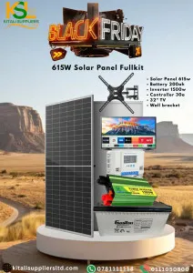 615W Solar Kit with 32" TV – 200Ah Battery, 1500W Inverter, 30A Controller & Wall Bracket