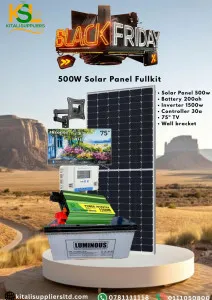 500W Solar Kit with 75" TV – 200Ah Luminous Battery, 1500W Inverter, 30A Controller & Wall Bracket