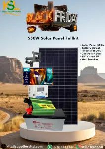 550W Solar Kit with 65" TV – 200Ah Battery, 1500W Inverter, 30A Controller & Wall Bracket