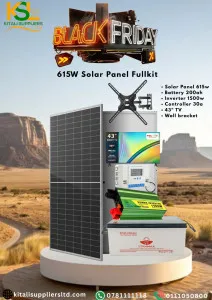 615W Solar Kit with 43" TV – 200Ah Battery, 1500W Inverter, 30A Controller & Wall Bracket