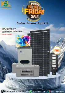 Black Friday Solar Mega Deal – 2x 450W Panels + 1.5kVA Inverter + 2x Luminous Batteries + 43” TV | Kitali Suppliers Ltd