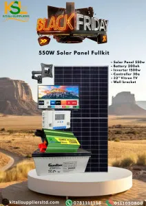 550W Solar Kit with 32" TV – 200Ah Battery, 1500W Inverter, 30A Controller & Wall Bracket
