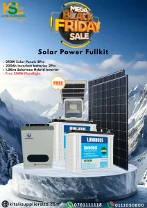 Black Friday Solar Deal – 2x 250W Panels + 1.5kVA Solarmax Inverter + 2x 200Ah Batteries + FREE Floodlight | Kitali Suppliers Ltd
