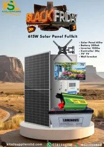 615W Solar Kit with 75" TV – 200Ah Battery, 1500W Inverter, 30A Controller & Wall Bracket