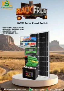 100W Solar Kit – 50Ah Battery, 300W Inverter & 10A Controller for Home or Off-Grid Use