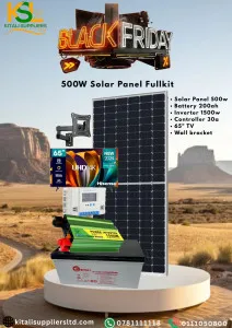 500W Solar Kit with 65" TV – 200Ah Kitali Battery, 1500W Inverter, 30A Controller & Wall Bracket
