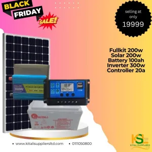 200W Complete Solar Kit – 100Ah Battery, 300W Inverter & 20A Charge Controller | Off-Grid Power Setup