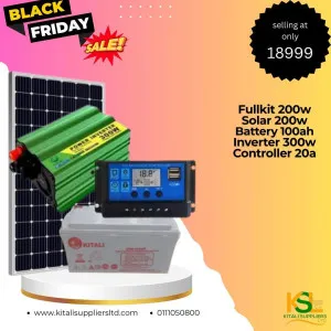 200W Complete Solar Kit – 100Ah Battery, 300W Inverter & 20A Controller | Off-Grid Power Solution