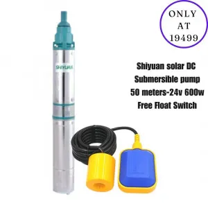 Shiyuan Solar DC Submersible Pump – 24 V 600 W (50 m Depth) + Free Float Switch