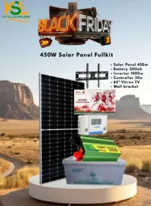 450W Solar Panel Kit with 200Ah Battery, 1500W Inverter, 30A Controller, 65" Vitron TV & Wall Bracket – High-Capacity Off-Grid Power System.