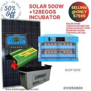 Solar 128-Egg Incubator Kit – 500W Panel, 200Ah Battery, 1000W Inverter & 20A Controller