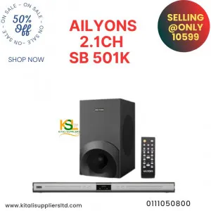AILYONS SB501K 2.1 CH Soundbar & Subwoofer Speaker System – Bluetooth/USB/SD/FM