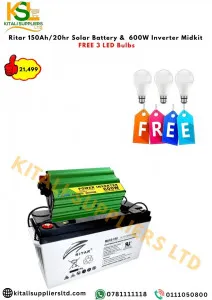 Ritar 150Ah/20HR Solar Battery & 600W Inverter Midkit + FREE 3 LED Bulbs