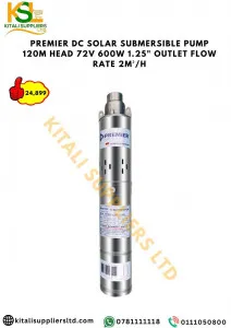 PREMIER DC Solar Submersible Pump 120M Head 72V 600W – 1.25" Outlet, 2M³/H Flow Rate