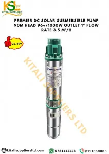 PREMIER DC Solar Submersible Pump 90M Head 96V/1000W – 1" Outlet, 3.5M³/H Flow Rate