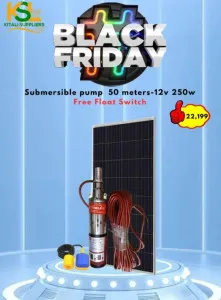 Complete 12V 250W Submersible Water Pump Kit – 50m Head Deep Well Pump with Free Float Switch & 250W Solar Panel for Off-Grid Borehole Irrigation and Water Supply.