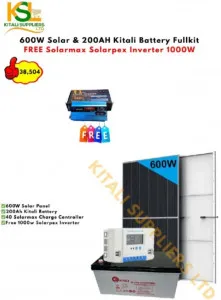 Complete 600W Solar Power Kit – 600W Solar Panel, 1000W Inverter, 200Ah Battery & 40A Charge Controller for Home, RV, and Off-Grid Energy Solutions.