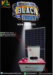 450W Solar Power Kit – 200Ah Kitali Battery + 1KVA Hybrid Inverter | Complete Home Solar System