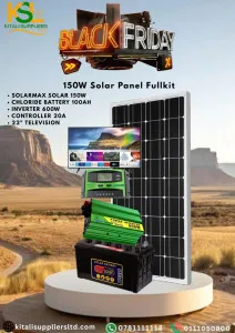150W Solar Kit with 22" TV – 100Ah Battery & 600W Inverter | Black Friday Deals