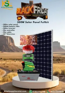Kitali Complete Solar Power Kit with 32" TV – 300W Panel & 200Ah Battery | Black Friday Deals