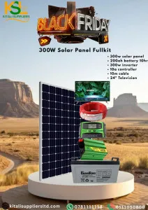 300W Solar Panel Kit + 200Ah Battery + 300W Inverter & 24” TV | Off-Grid System – Black Friday Deal