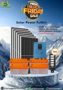 550W 6Pcs Solar Panel Power Kit – 4x 200Ah Batteries, 3kVA Solarpex Hybrid Inverter + Free Solar Street Light