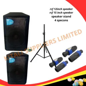 RCF 15-Inch and 12-Inch Speakers with Speckon Connectors, 4-Piece Speaker Stands – Complete Professional Audio Setup for Live Sound, DJ, Stage & Studio