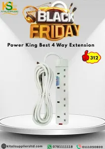 Power King 4 Way Extension Socket – Heavy-Duty Power Strip for Home, Office & Electronics