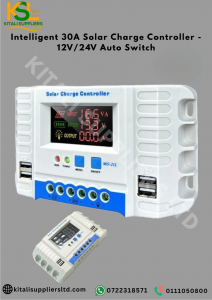 Intelligent 30A Solar Charge Controller - 12V/24V Auto Switch, LCD Display, PWM Battery Regulator with Overcharge and Short Circuit Protection