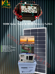 100W Solar Panel + 80AH Battery Full Solar Kit with 19” Solarmax Digital LED TV | Complete Home Power System