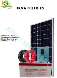 300W Solar Panel with 200Ah Seven SS Battery, 1kVA Hybrid Inverter, and 30m Dropper Cable – Complete Off-Grid Solar Power System for Home, Cabin, RV, Boat, and Remote Locations.
