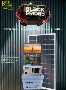 100W Solar Panel + 80AH Battery Full Solar Kit with 19” Solarmax Digital LED TV | Complete Home Power System