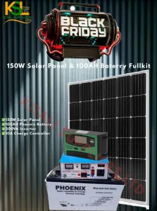 150W Solar Panel & 100Ah Battery Full Kit | 300VA Inverter + 30A Dual USB Charge Controller