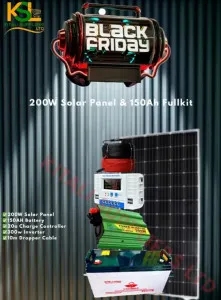 Complete 200W Solar Power Kit – 150Ah Battery, 300W Inverter, 20A Charge Controller & 10m Dropper Cable