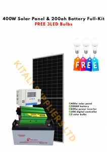 400W Solar Full Kit | 200Ah Battery + 600W Inverter + 30A Controller + 3 LED Bulbs