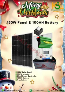 150W Solar Kit + 100Ah Battery + 20A Controller + 300W Inverter + FREE Printer | Christmas Sale