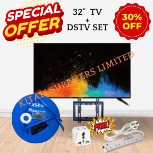 32 Inch Digital HD TV + DSTV Full Kit (Dish, Decoder, LNB, 25M Cable) + Free Wall Mount & TV Guard