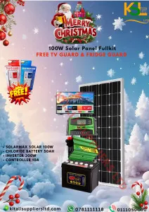 100W Fullkit With 100W Panel, 50Ah Chloride Battery, 300W Inverter, 10A Controller 22" Tv Plus Free Tv and Fridge Guard