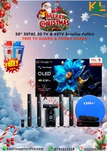This 50" TCL TV bundle includes a high-definition TV, a full DStv complete set, and 2 free TV guards for maximum protection. It delivers superior visuals, easy setup, and a complete home ente